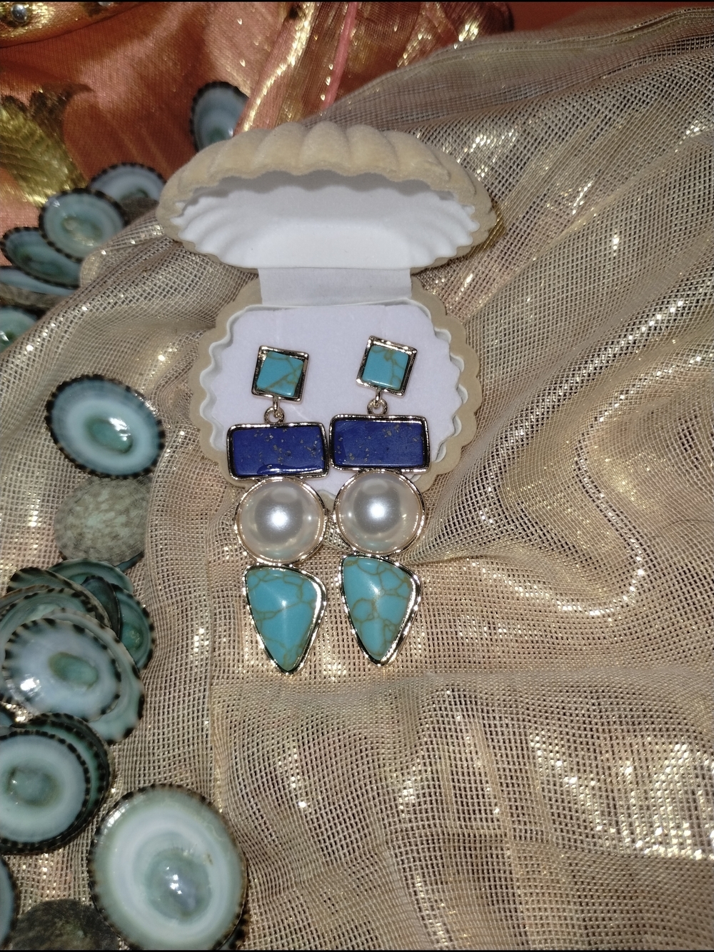 Turquoise & Pearl Drop Earrings - Women Jewelry
